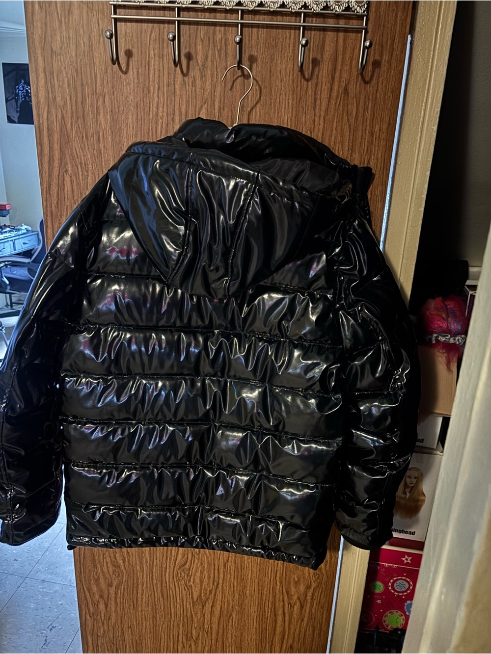 Guess Black Shiny Puffer Jacket with Hood